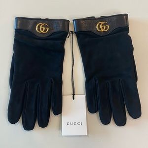 Gucci Gloves Black Leather & Cashmere